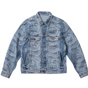 Veste en jean personnalisée avec logo pour homme, col montant, boutons sur le devant, style streetwear décontracté, service OEM - Product Image 3