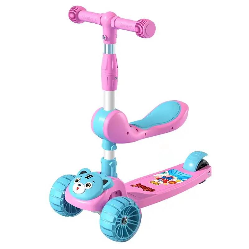 Kick push scooter tre in uno pieghevole adatto per bambini di tre anni ragazze 3 ruote di illuminazione musicale