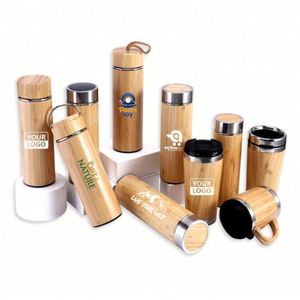 Custom Brand Laser Logo Print 500ml Insulated Bamboo <b>Tea</b> Mug Tumbler Eco Friendly Stainless Steel Vacuum <b>Thermos</b> Cup - Product Image 6