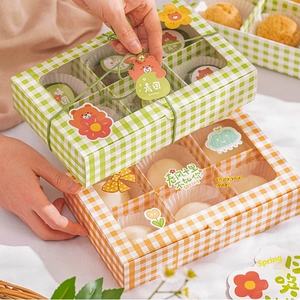 กล่องกระดาษลายตารางสีเขียวส้มพร้อมหน้าต่างใสสำหรับคุกกี้ทาร์ตไข่บิสกิตแพ็ค - Product Image 3