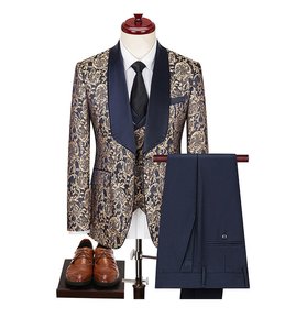 Nouveau costume élégant pour <span class=keywords><strong>homme</strong></span> avec col en strass, costume de maître de cérémonie (veste + gilet + <span class=keywords><strong>pantalon</strong></span>), costume 3 pièces pour le bureau, les fêtes, les bals, les mariages, les costumes de marié - Product Image 2