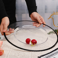 Meilleures ventes Assiette de service ronde en verre transparent de luxe écologique avec bordure noire pour mariage et événements
