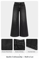 Jeans de Mujer Vintage Negros Lavados, Pantalones Vaqueros Acampanados Holgados, Estilo Casual Urbano Francés para el Día a Día