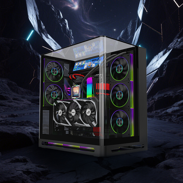 Mollyshines NEW Design Gaming PC Case ATX Chassis USB3.0 Mid Tower Desktop with LCD Screen Glass Black Pc Casing Cpu Cabinet