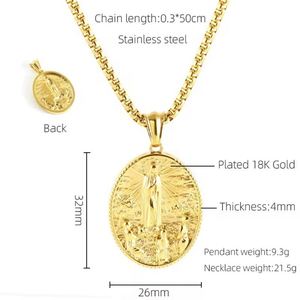 Pendentif Déesse de la Miséricorde en Acier Inoxydable Plaqué Or 18K, Style Hip-Hop, Bijoux Religieux pour Hommes et Femmes - Product Image 5