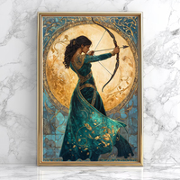 Póster Decorativo de Pared con Diseño Bohemio Vintage de Diosa Griega Lunar, Pintura en Tela con Tinta en Aerosol, Mujer Mística y Animales, Decoración para el Hogar