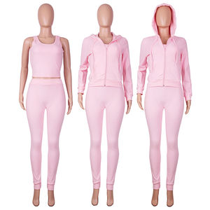 Setelan Baju Wanita Musim Gugur, Rompi, Celana Olahraga Resleting, dan Hoodie, Bahan Terry Towelling, Setelan Celana Jogger Dua Potong, Rajutan Kasual Musim Panas - Product Image 6