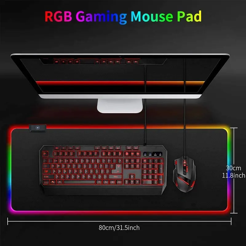 แผ่นรองเมาส์เล่นเกม RGB ขนาดใหญ่,แผ่นยางรองเมาส์ LED ขนาดใหญ่กำหนดได้เองแผ่นรองเมาส์แบบแบนแผ่นรองปูโต๊ะ