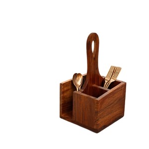 Boîte de rangement de bureau en bois 12,5x12x23,5 cm avec poignée pour l'organisation des ustensiles de cuisine - Product Image 3