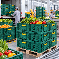 Panier de rangement en plastique rigide réutilisable pour supermarché, vert, 606x408x116mm, pliable, empilable, style maille, pour fruits et légumes