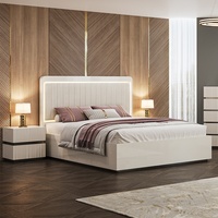 Ensemble de chambre à coucher moderne de luxe, lit king size, tête de lit LED, mobilier complet en bois pour chambre principale d'hôtel ou de maison