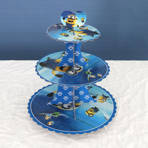 Set <span class=keywords><strong>Display</strong></span> Kue, 3 Tingkat Sekali Pakai Seri Kartun Kertas Ulang Tahun Pernikahan Tampilan Alat Berdiri Rak Tampilan Kue - Product Image 4