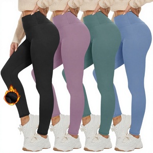 Leggings tricotés thermiques pour femme, décontractés, respirants, en spandex, doublés polaire, à coutures, taille haute, effet ventre plat, pour le yoga et l'entraînement, automne - Product Image 3
