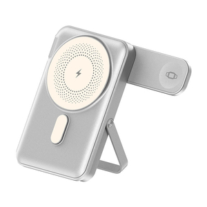 Batterie externe magnétique sans fil pliable en alliage d'aluminium, support de téléphone intégré, charge simultanément les smartphones et les montres connectées - Product Image 2
