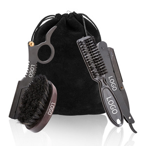 Kit de toilettage de la barbe Playboy pour hommes, avec anneau de fixation pour brosse et support de rasoir pliable, ensemble en plastique noir pour l'entretien de la barbe - Product Image 1