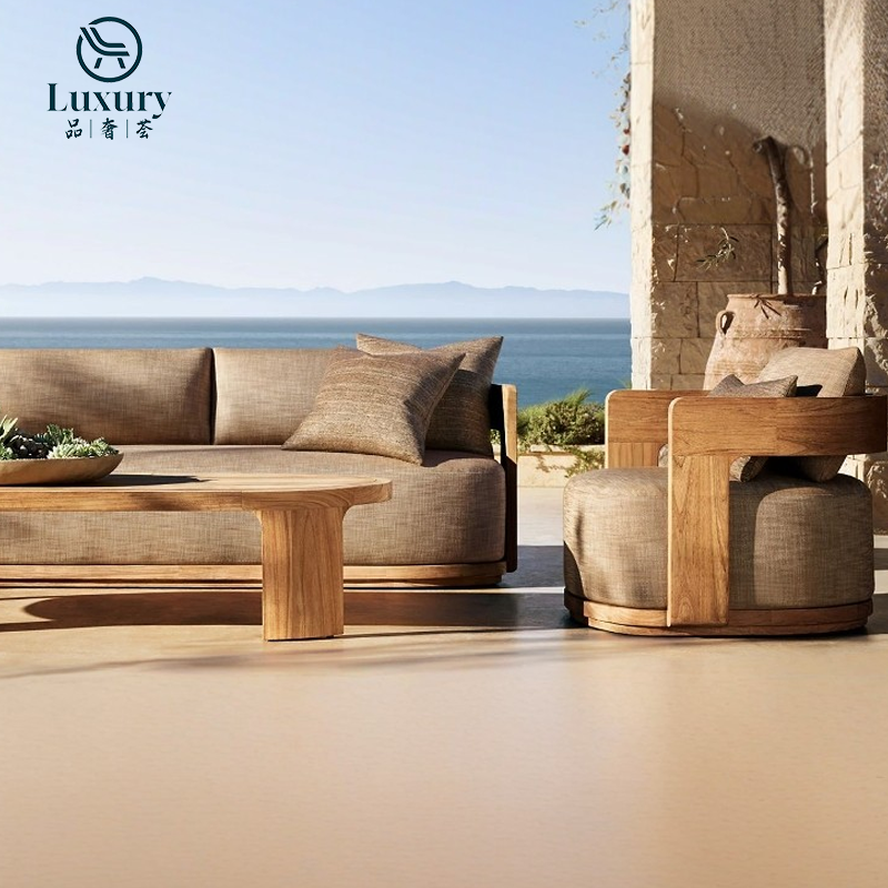 Modern Luxury Teak Wood Garden Sofa Set Hotels Villas Courtyard Outdoor Patio Section Outdoor Sofas