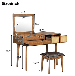 High Quality Modern Wood Makeup Vanity Set with Lighted Flip-top <b>Mirror</b> Storage Stool <b>Dressing</b> <b>Table</b> <b>for</b> Bedroom & Hotel Use - Product Image 5