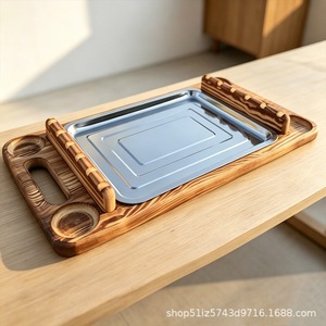 Plateau de barbecue rétro en bois 56x30x8 cm avec support pour brochettes pour pique-nique en plein air et utilisation à la maison - Product Image 5