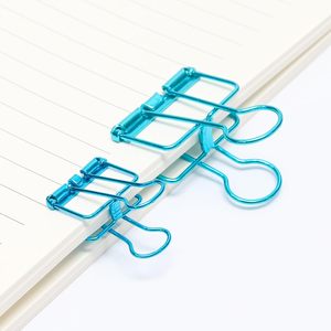 School Office 19mm 32mm 50mm Color Stainless Steel Wire Binder <b>Clip</b> Hollow Skeleton Fold Back <b>Clamp</b> with Long Tail - Product Image 4