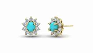 Pendientes de Oro de 18 Quilates con Turquesa Radiante y Diamantes, la elegancia de estos pendientes de turquesa y diamantes - Product Image 2