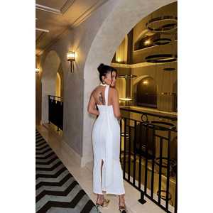 Vestido de Noche de Lujo Blanco de Satén Estilo Princesa, Elegante y Sencillo, Talla XL, con Cintura Imperio Drapeada, Estilo Recto para Fiesta, Largo hasta el Suelo - Product Image 1