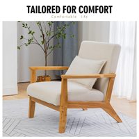 Fauteuil d'appoint respirant en lin blanc avec cadre en bois et revêtement en lin, siège unique, pour salon, coin lecture, mobilier de maison
