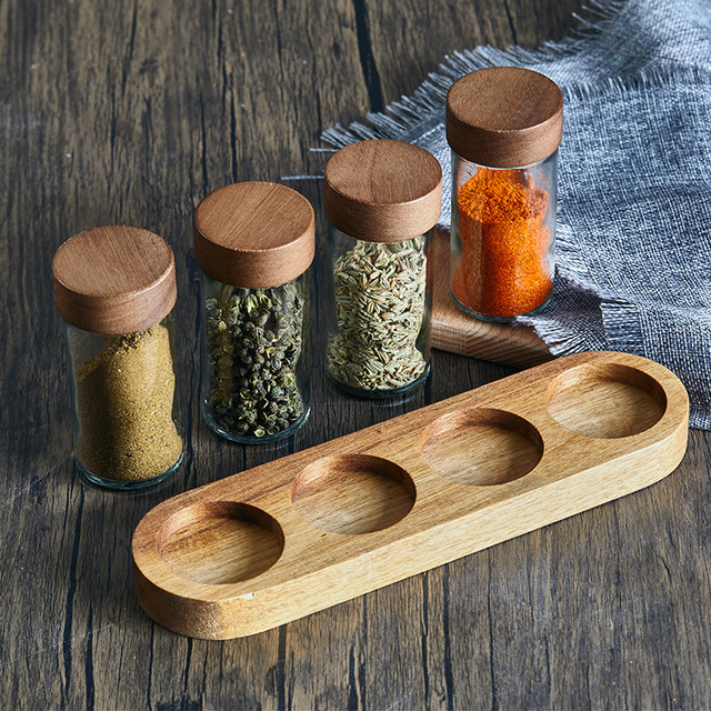 4 Pcs Set Customized Storage Glass Jar With Bamboo Lid Round Glass Jar Honey Seal Container