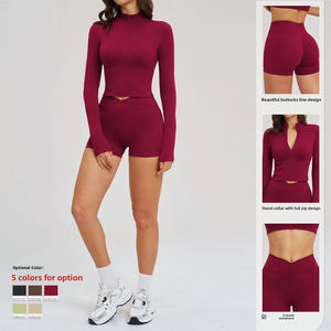 Conjunto Deportivo de 2 Piezas para Mujer, Chaqueta de Yoga y Pantalones Cortos de Alta Elasticidad, Ideal para Gimnasios y Deportes al Aire Libre - Product Image 4