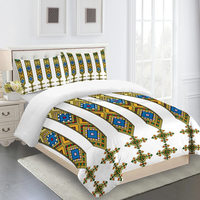 Parure de lit complète Saba Telet de style éthiopien et érythréen, housse de couette pour lit simple ou double et 2 taies d'oreiller