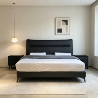 Leyi Luxuriöses Modernes Verstellbares Gepolstertes Bett mit Hohem Kopfteil aus Echtem Leder, Metallrahmen, Langlebig und Umweltfreundlich, King-Size