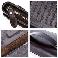 Dropshipping 9069 Pochette Homme en Cuir Véritable Double Fermeture Éclair Long Portefeuille Sacoche Chéquier Porte-Cartes pour Hommes