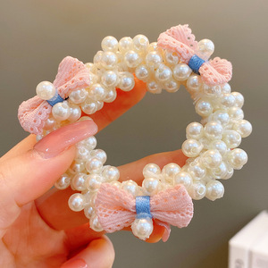 Chouchous élastiques en caoutchouc pour enfant, perles, nœud, fleurs, chouchous, mode fille, queue de cheval, 2022 - Product Image 5