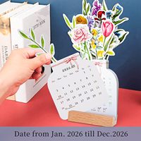 Calendrier de bureau en papier floral 2026 petit mini vase de motivation debout en forme de planificateur mensuel impression offset pour le bureau à domicile