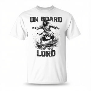 T-shirt de skateboard On Board With The Lord Jesus, blanc, grande taille pour homme - Product Image 2
