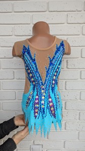 Costume da gara di ginnastica ritmica da ragazza con Pattern Design di lusso con strass lucido ginnastica artistica body Ballet - Product Image 3