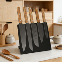 Ensemble de couteaux de cuisine Garwin 6 pièces en acier inoxydable, lame revêtue de titane, manche ergonomique en bois d'olivier avec support en bois pour la cuisine
