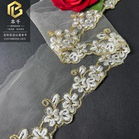 LEIXUSI 9cm Bordure en dentelle de tulle dorée, broderie dorée brillante en maille pour la décoration de vêtements, accessoires de couture, vente en gros