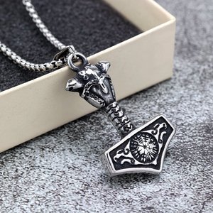 Yunnique – pendentif marteau de Thor en acier inoxydable, breloque sur le thème des Vikings, bijoux cadeau pour hommes - Product Image 1