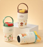 Vaso portátil de cerámica y acero inoxidable de doble pared para mujer, bonito y para uso en exteriores.