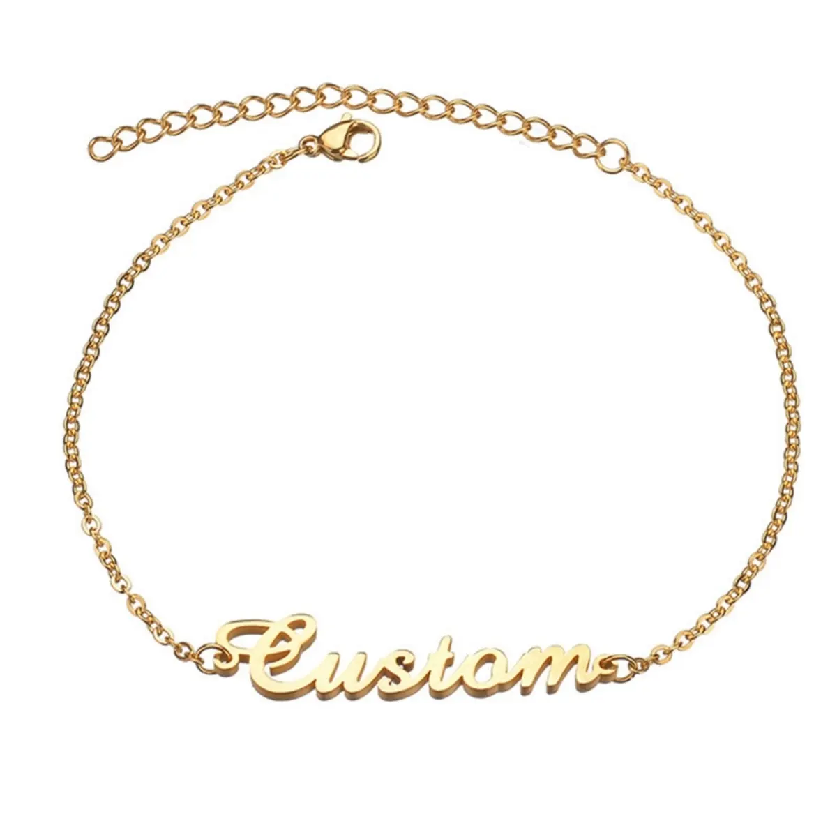 Pulsera de oro de 18K, joyería, cadena de acero inoxidable, pulsera con nombre personalizado, pulsera con abalorio de nombre personalizado para mujer