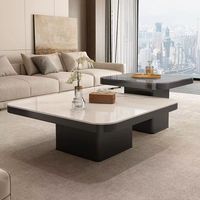 Table basse multifonctionnelle de style italien haut de gamme pour salon, surface en pierre carrée, design minimaliste de luxe léger, cadre en métal