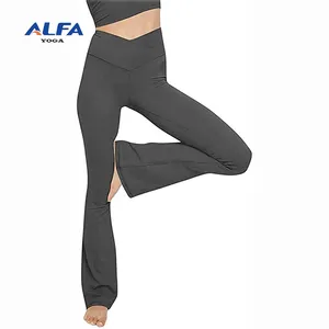 Alfa High Waisted Flare Workout Pants Leggings V Crossover Women's Casual Bootleg Yoga Pants