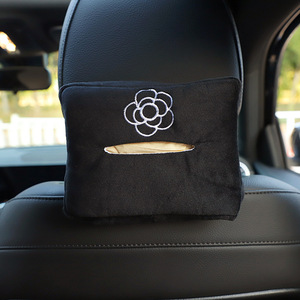 Plush Embroidered Camellia <b>Car</b> Tissue Box 16cm x 11cm Multi-Function Seat Back <b>Armrest</b> Holder Dual-Purpose Vehicle Use - Product Image 1