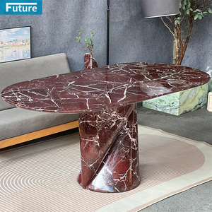 Hình bầu dục <span class=keywords><strong>Top</strong></span> 100% đá tự nhiên Rosso levanto đá cẩm thạch đỏ 8 chỗ ngồi bàn ăn với chân hiện đại cho biệt thự biệt thự căn hộ khách sạn - Product Image 3