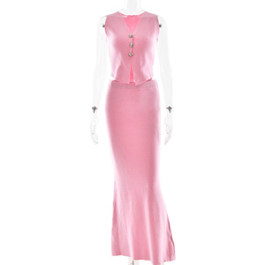 Nouvel ensemble deux pièces pour <span class=keywords><strong>femme</strong></span> : <span class=keywords><strong>gilet</strong></span> et jupe en maille, élégant et tendance - Product Image 6