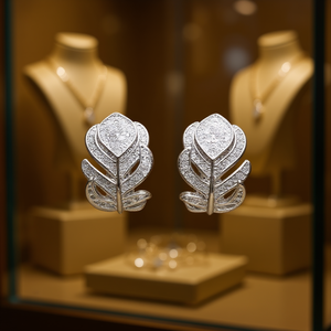 Boucles d'oreilles en or blanc E4704 avec diamants ronds taille brillant, bijoux de luxe pour femmes, couleur D naturelle - Product Image 2