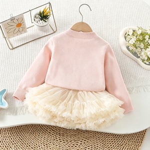 Set Due Pezzi Stile Principessa Autunno Inverno, Cardigan in Maglia con Fiocco e <span class=keywords><strong>Gonna</strong></span> Tutu in <span class=keywords><strong>Tulle</strong></span> per Bambine, Abbigliamento Quotidiano - Product Image 4