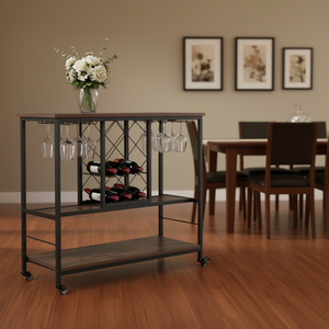 Armoire de bar à vin à 3 niveaux Porte-8 bouteilles et 12 verres Porte-bouteilles de qualité supérieure - Product Image 2