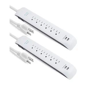 Usb Overspanningsbeveiliging Power Strip, 6 Multi Outlets Met 2 Usb Poorten Opladen, 900J Overspanningsbeveiliging Power Bar