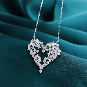 CAOSHI Shining Bling 925 Silver Plated Heart Jewelry Women 5A Diamond Cubic Zircon Clavicle Chain Heart Pendant Necklace